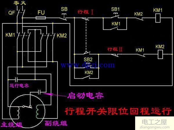 220v電動機正反轉加行程開關接線原理圖