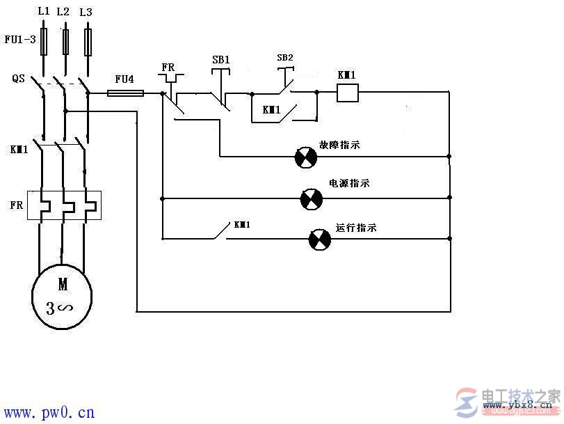 三相電動機直接啟動控制線路圖