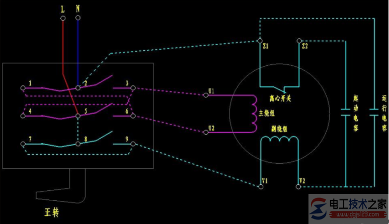 單相電機正反轉原理及接線圖
