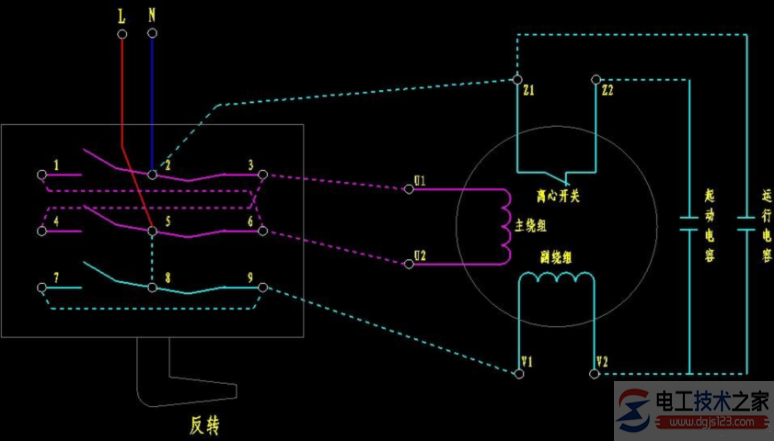 單相電機正反轉原理及接線圖